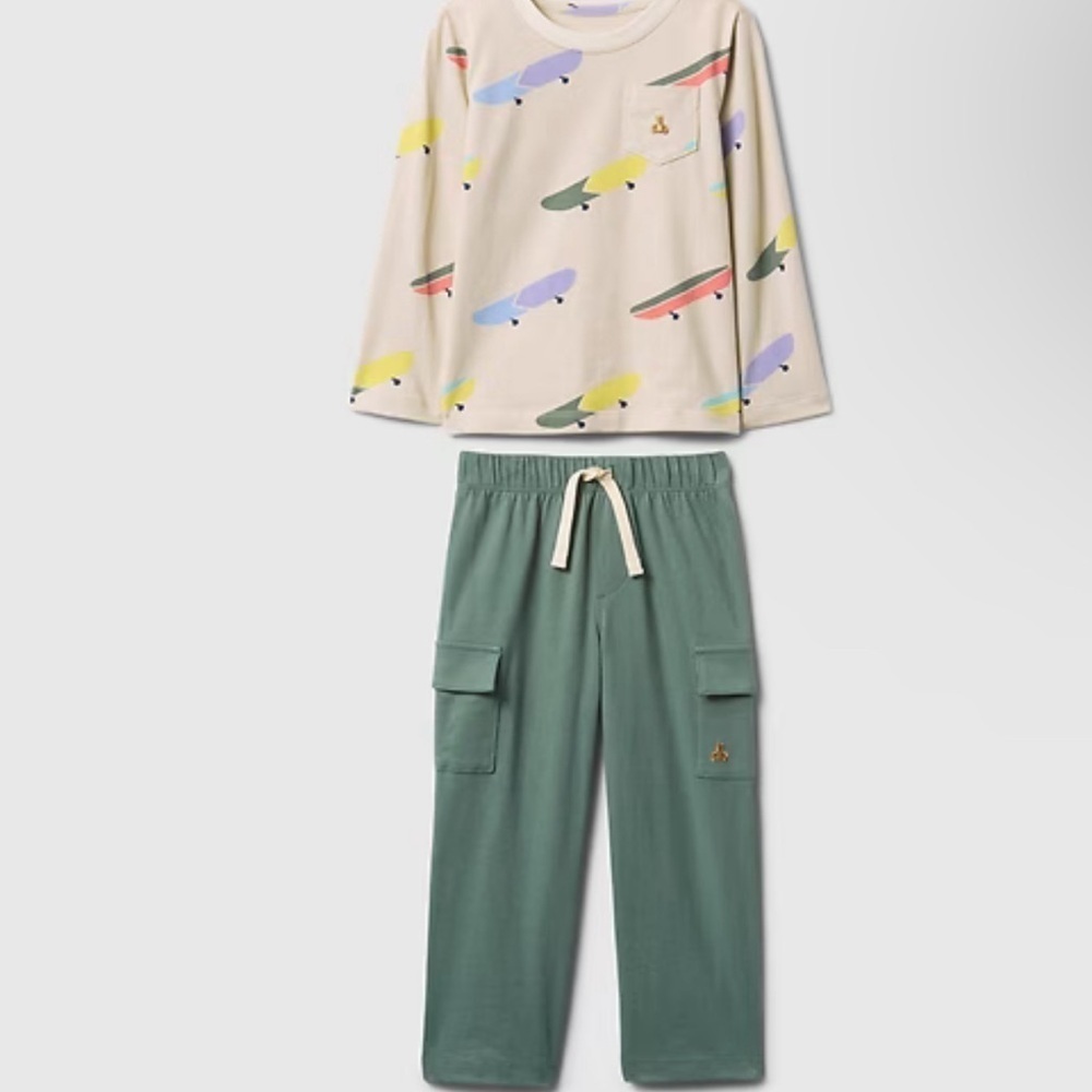 GAP Kids Play Set with Skateboard Print - Cream and Green
